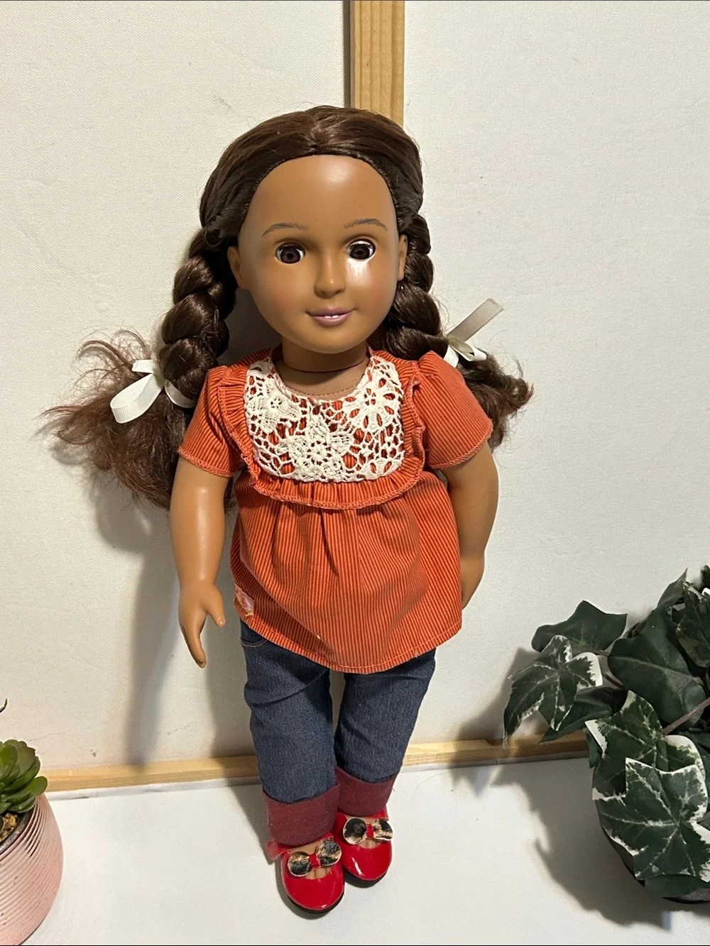 Orange Crochet-Bib Doll Top - Kids Toys